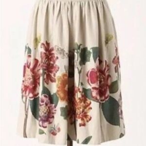 Anthropologie Meadow Rue Beige Last Blooming Embroidered Linen Blend Skirt